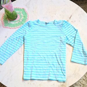 J. Crew aqua & white stripe puff sleeve t-shirt size medium